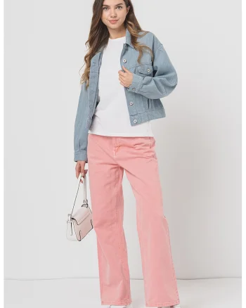 Jacheta crop din denim cu nasturi, Albastru prafuit