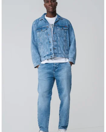 Jacheta din denim cu buzunare pe piept, Albastru deschis melange