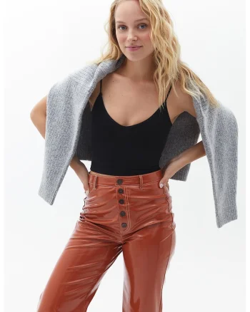 Top crop cu bretele inguste, Negru