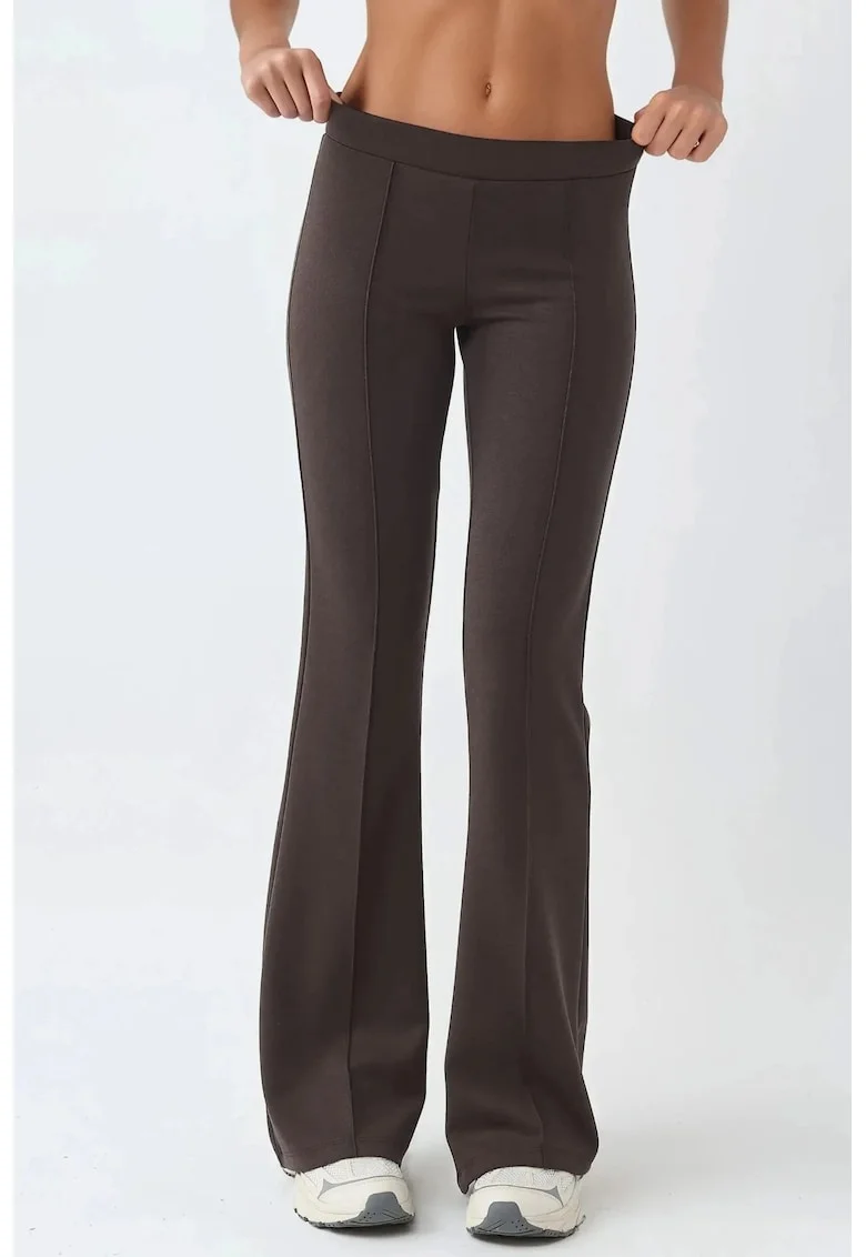 Pantaloni dama,  evazati, maro cafeniu, textil, Maro deschis
