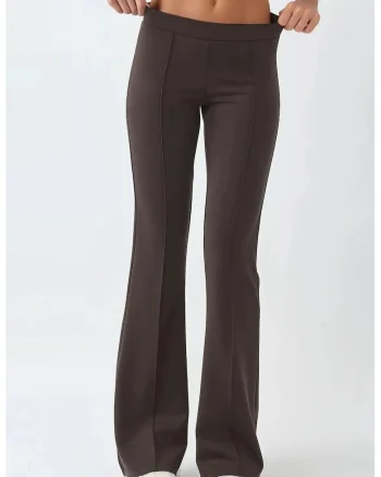 Pantaloni dama,  evazati, maro cafeniu, textil, Maro deschis