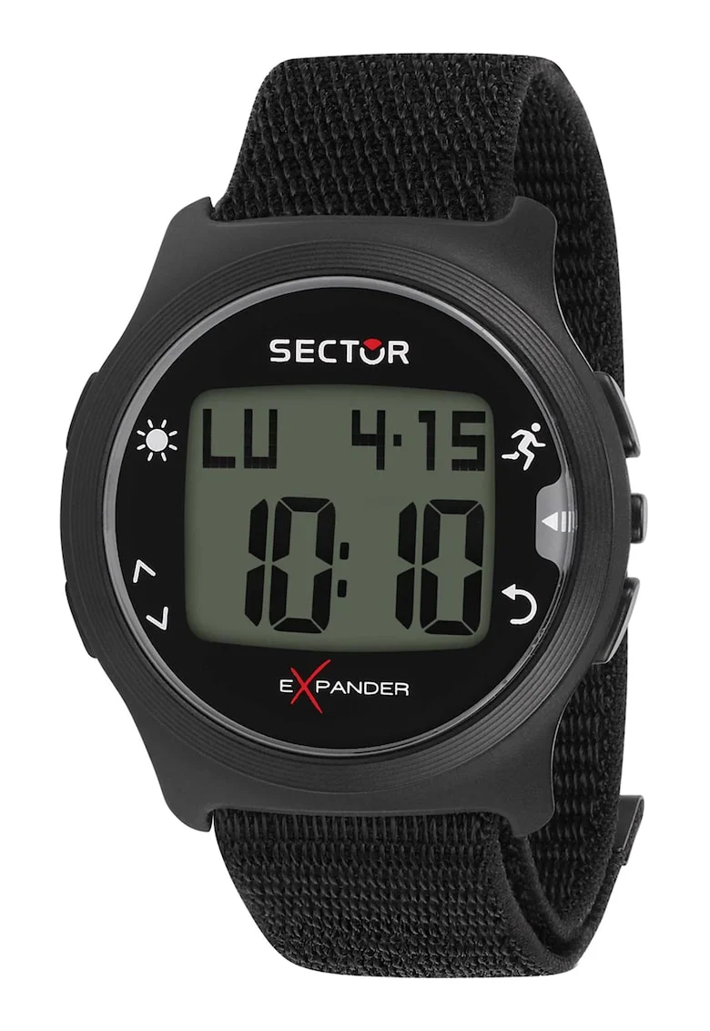 Ceas digital cu o curea din material textil, Negru