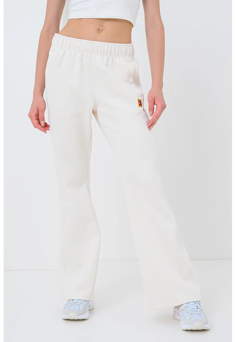 Pantaloni cu talie medie si logo, pentru tenis, Crem
