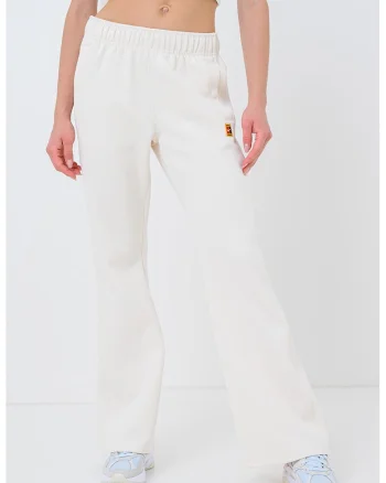 Pantaloni cu talie medie si logo, pentru tenis, Crem