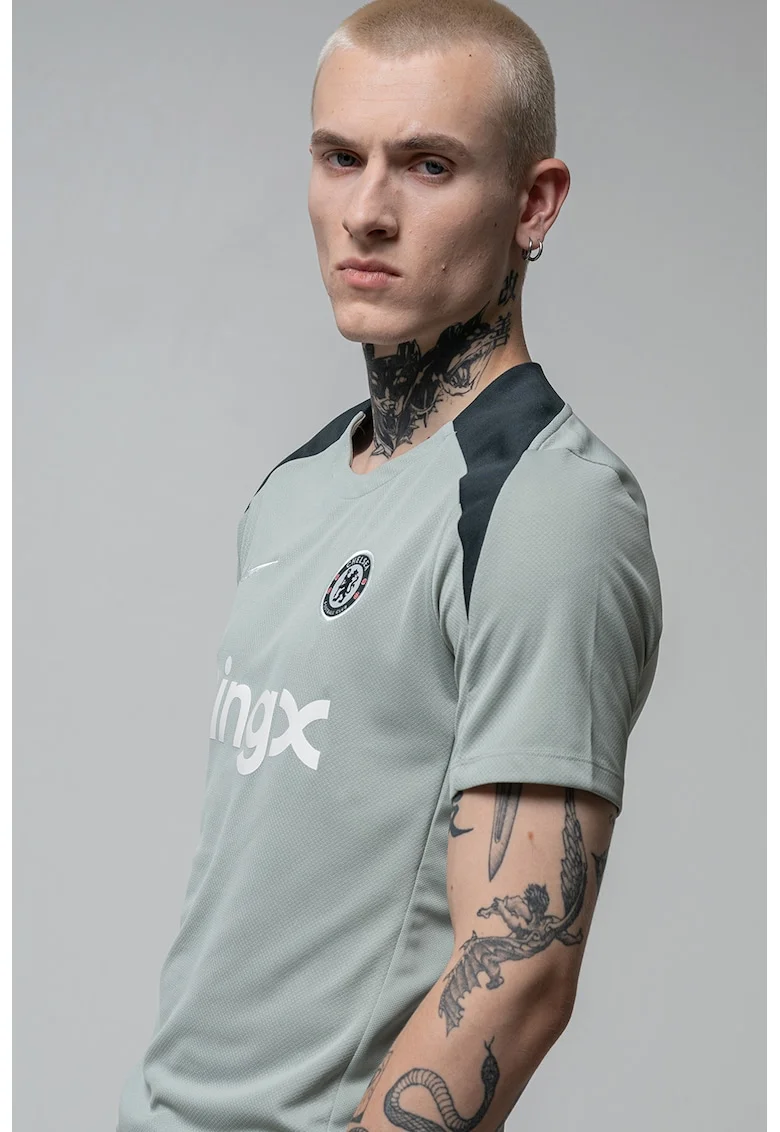 Tricou cu Dri Fit si decolteu la baza gatului pentru fotbal, Alb/Verde pal