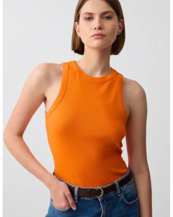 Top uni cu decolteu la baza gatului, Portocaliu mandarina