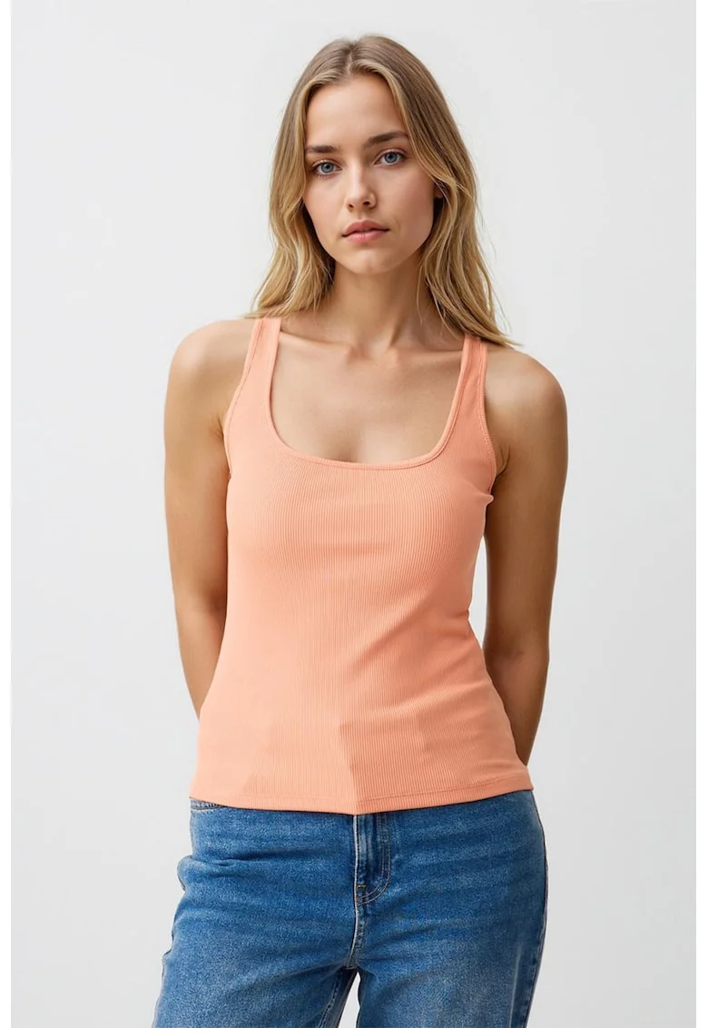 Top slim fit uni, Portocaliu pal