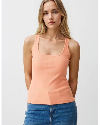 Top slim fit uni, Portocaliu pal