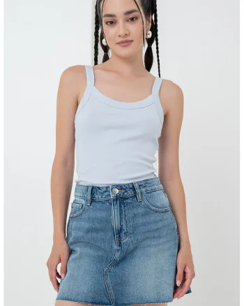 Top uni cu decolteu in U, Albastru pastel