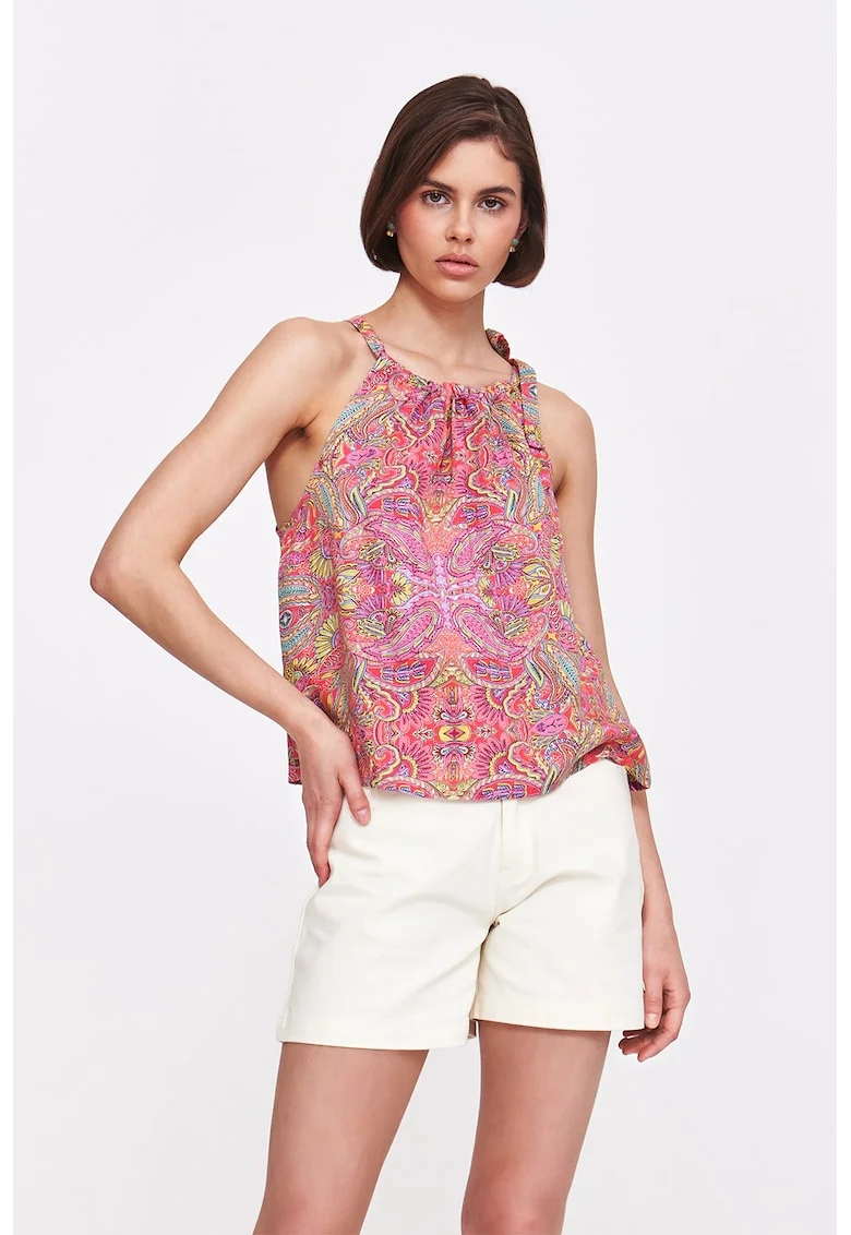 Top cu model paisley si funda, Roz deschis/Galben sofran