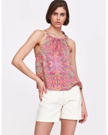 Top cu model paisley si funda, Roz deschis/Galben sofran