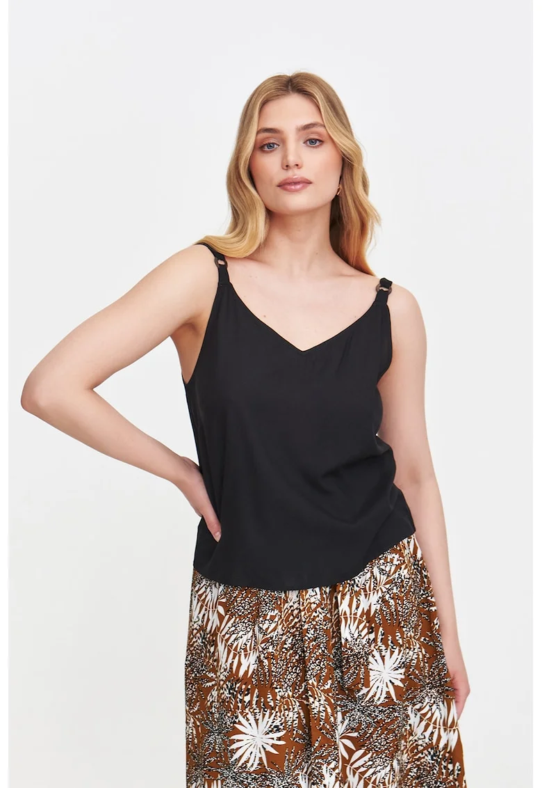 Top uni cu decolteu in V, Negru
