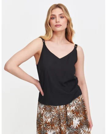 Top uni cu decolteu in V, Negru