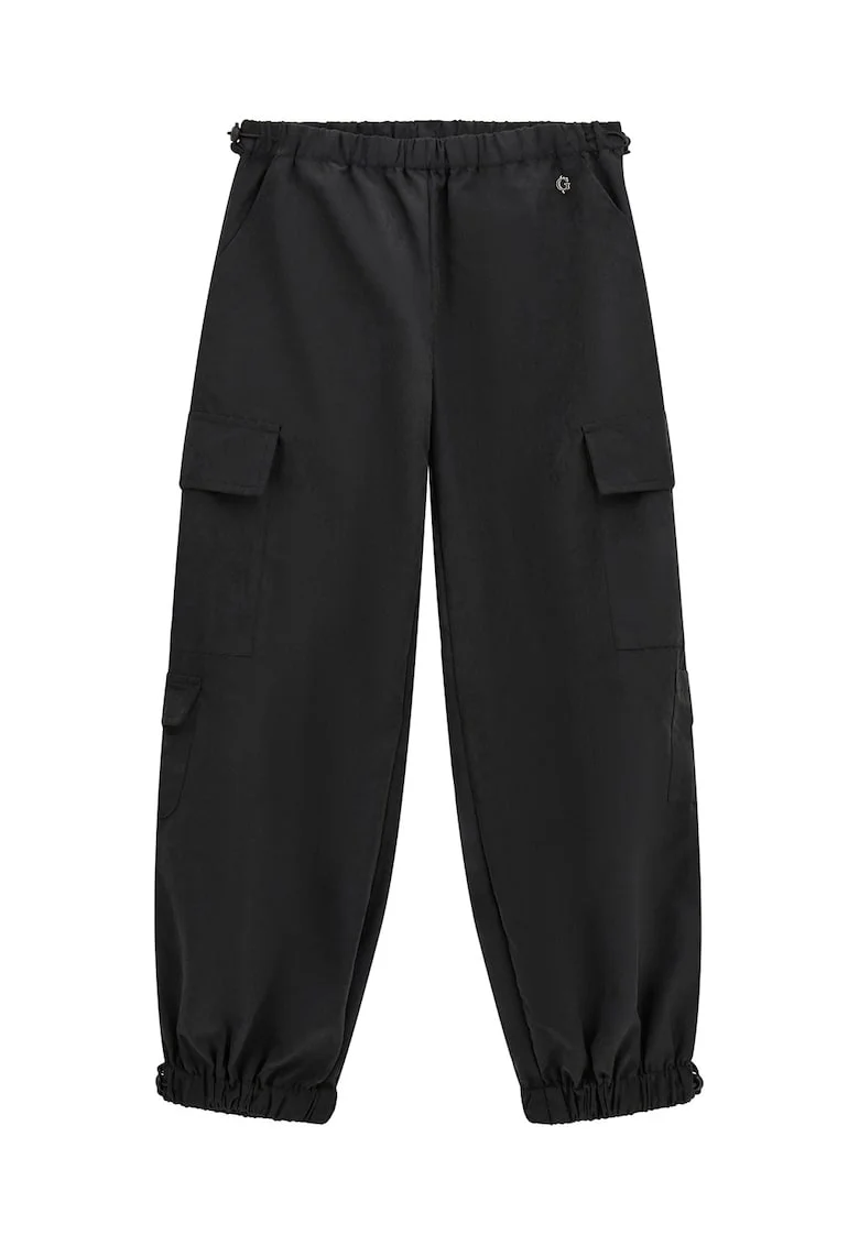 Pantaloni cargo cu talie elastica, Negru stins