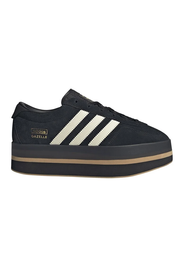 Pantofi sport Gazelle Stack flatform din piele intoarsa, Alb/Auriu/Negru