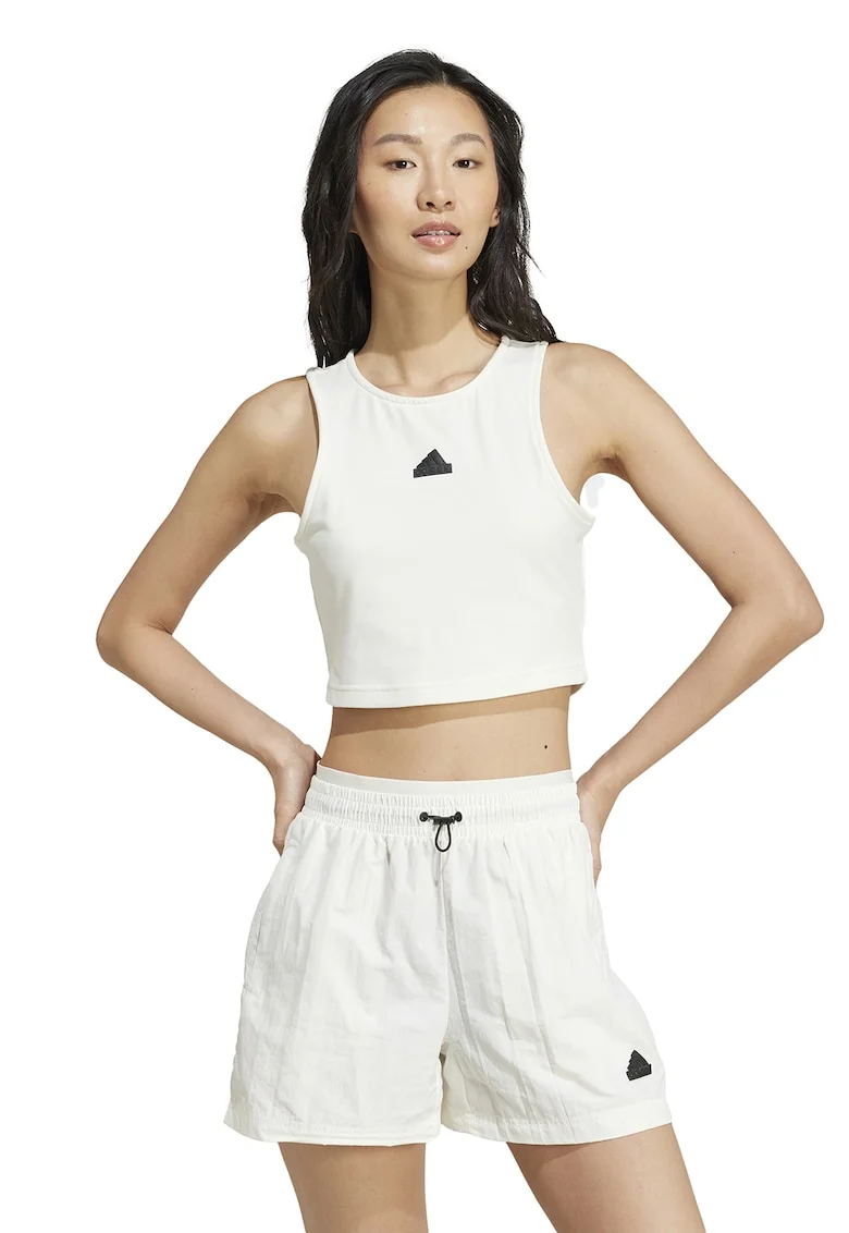 Top crop cu logo, Alb/Negru