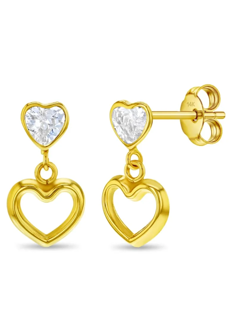 Cercei din Aur 14K pentru model Heart to Heart Dangle cu Piatra CZ cu