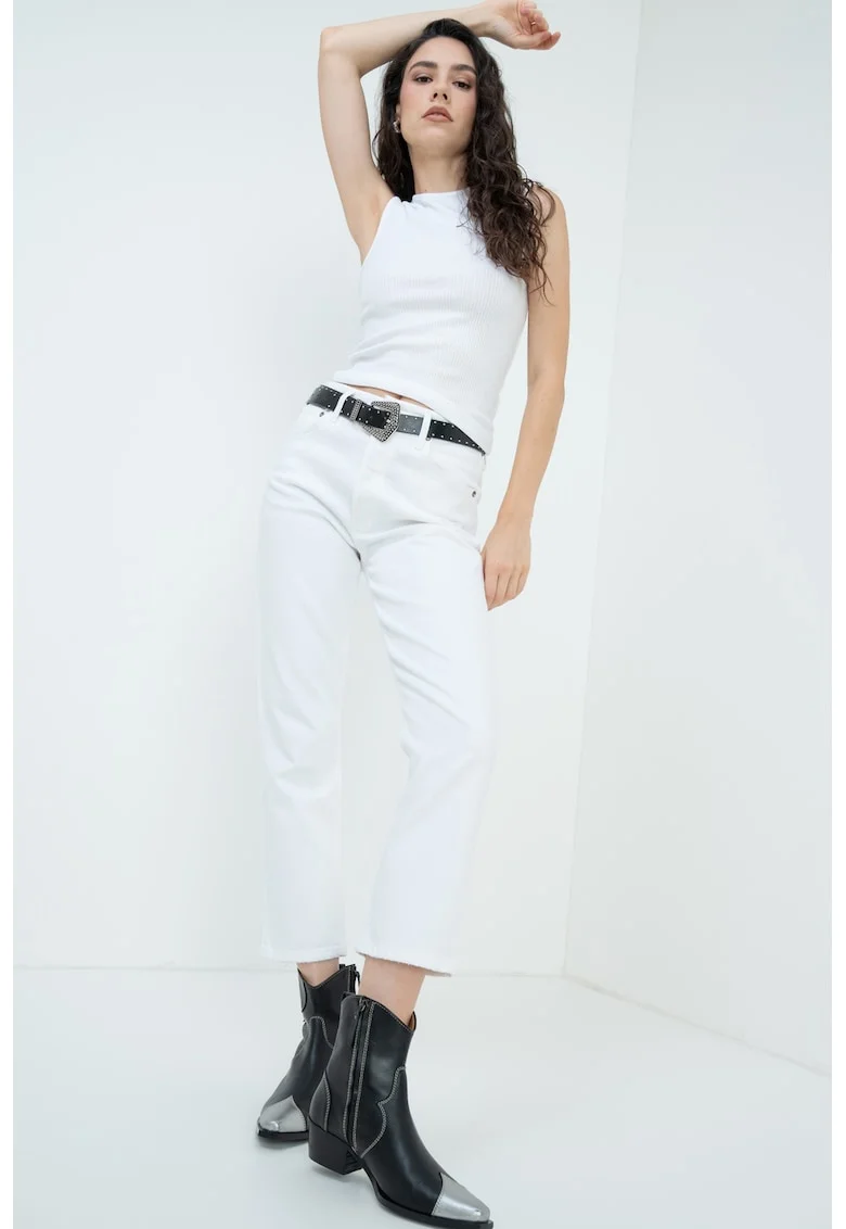Top crop din amestec de lyocell, Alb optic