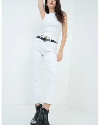 Top crop din amestec de lyocell, Alb optic