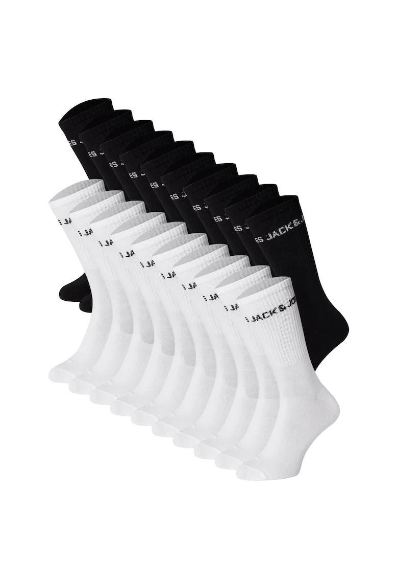 Set de sosete lungi cu logo - 10 perechi, Alb/Negru