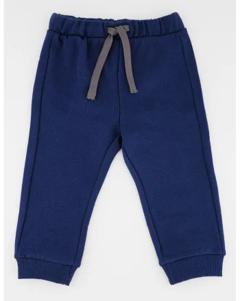 Pantaloni de trening de bumbac cu snur in talie, Bleumarin