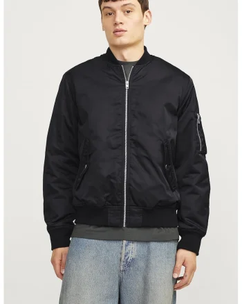 Jacheta bomber cu buzunare cu clapa, Negru