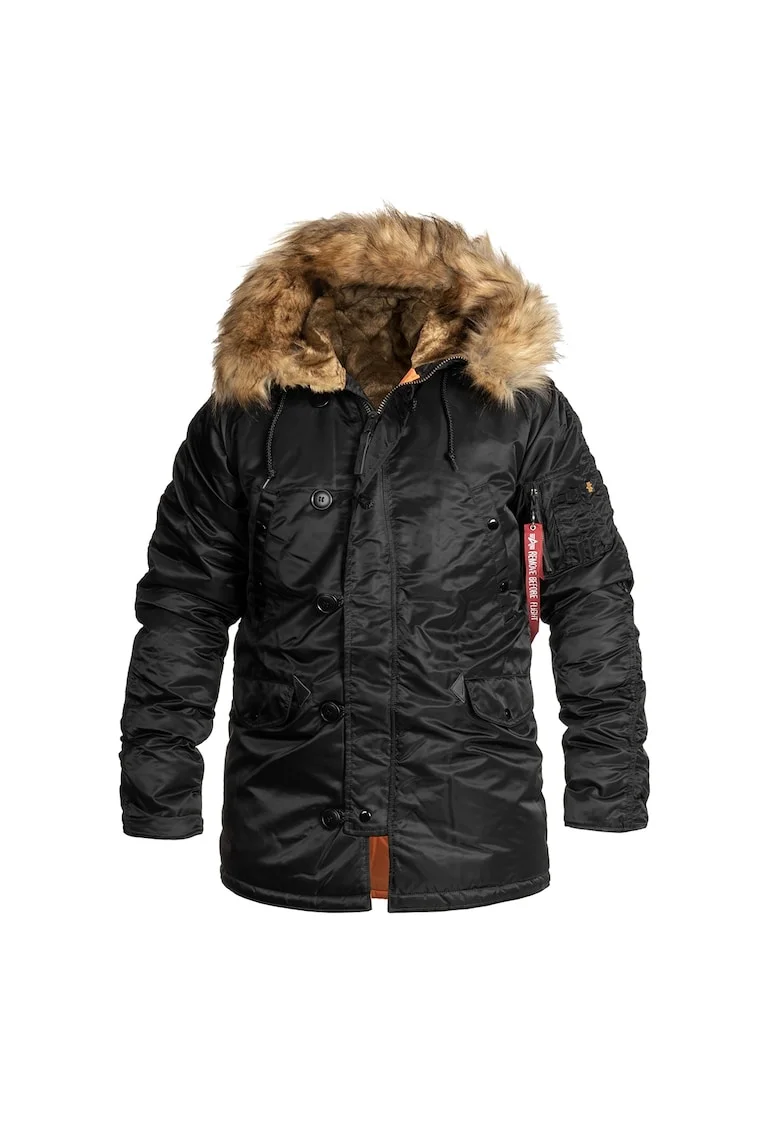 Geaca lunga de iarna,  N3B VF 59, cu gluga adanca si captuseala detasabila, Negru, Negru
