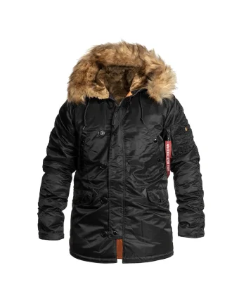 Geaca lunga de iarna,  N3B VF 59, cu gluga adanca si captuseala detasabila, Negru, Negru