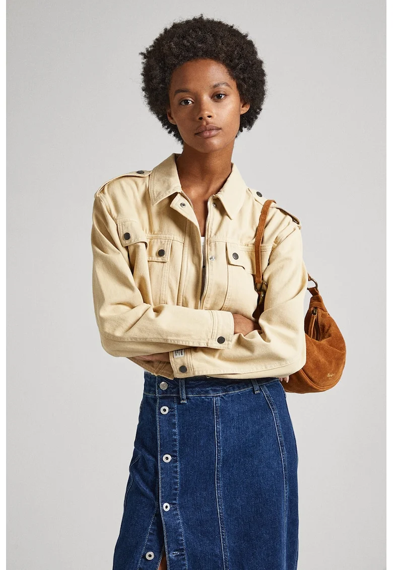 Jacheta crop cu buzunare aplicate Samantha, Bej deschis
