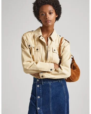 Jacheta crop cu buzunare aplicate Samantha, Bej deschis