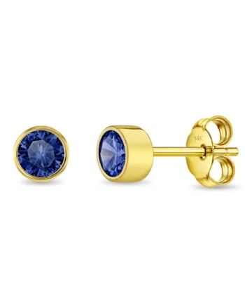 Cercei din Aur 14K pentru Copii, cu Safir – Birthstone luna Septembrie, montura Halo, inchidere cu Fluturas