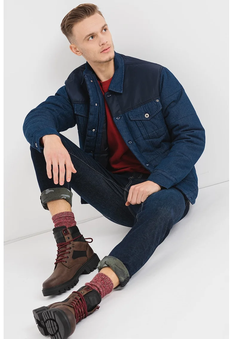 Jacheta din denim cu segmente matlasate, Bleumarin