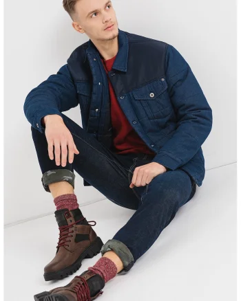 Jacheta din denim cu segmente matlasate, Bleumarin