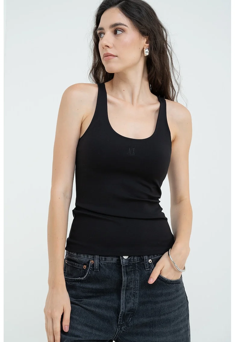 Top uni cu decolteu rotund, Negru