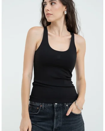 Top uni cu decolteu rotund, Negru