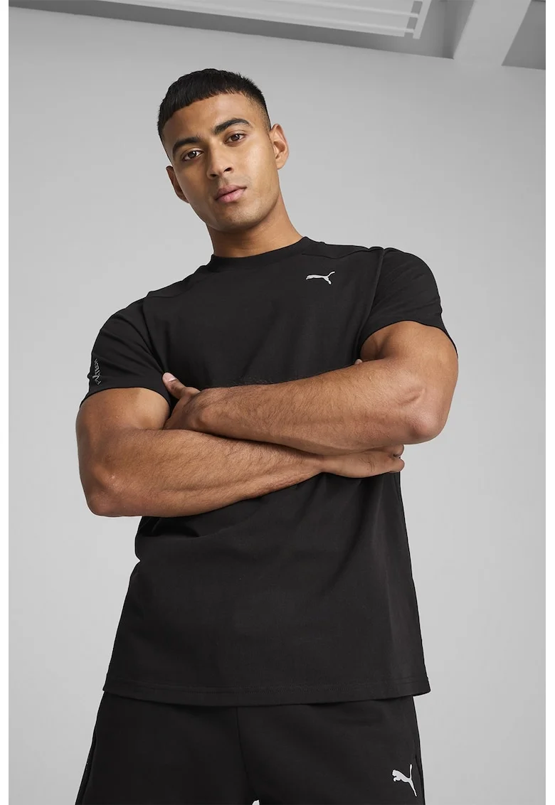 Tricou regular fit din bumbac cu decolteu la baza gatului, Negru