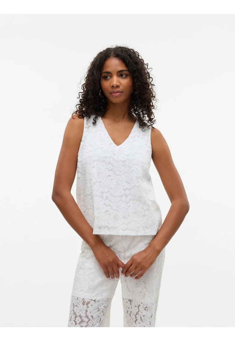 Top de dantela Sangallo Honey, Alb
