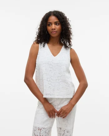 Top de dantela Sangallo Honey, Alb