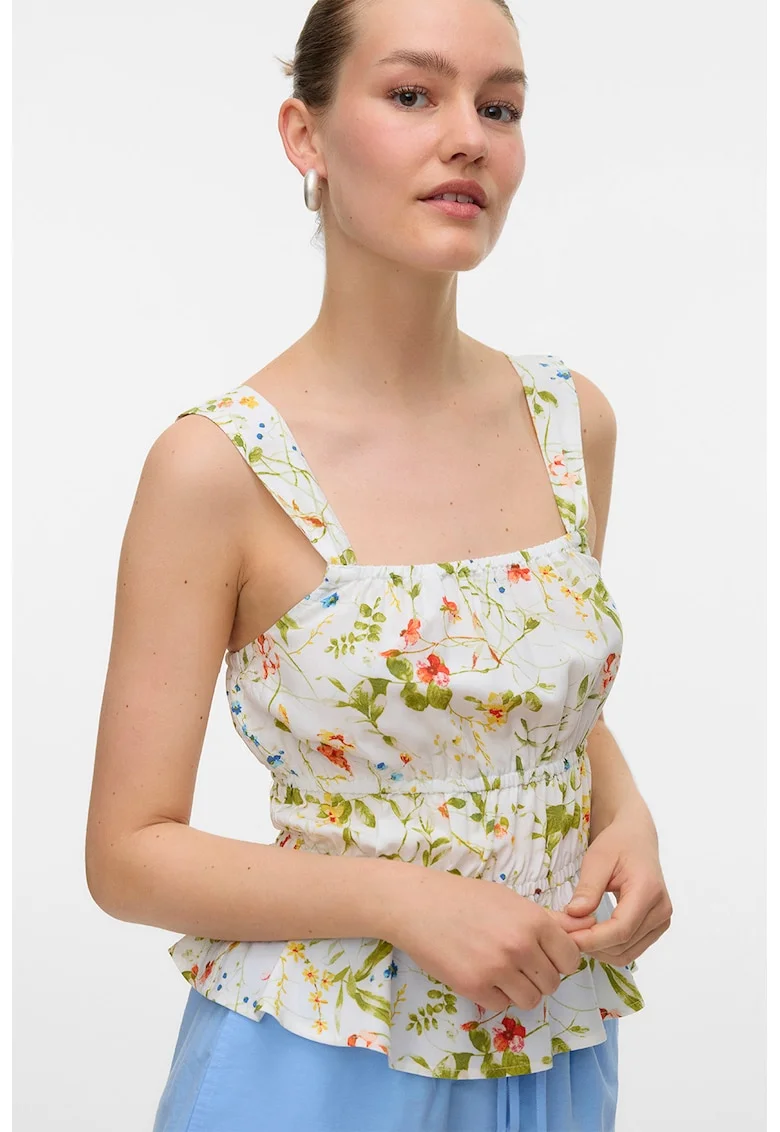 Top cu imprimeu floral, Rosu/Alb optic/Verde feriga