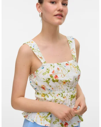 Top cu imprimeu floral, Rosu/Alb optic/Verde feriga