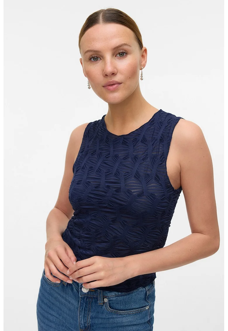 Top slim fit cu decolteu la baza gatului, Bleumarin