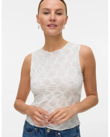Top slim fit cu decolteu la baza gatului, Alb murdar