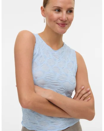 Top slim fit cu decolteu la baza gatului, Albastru pastel