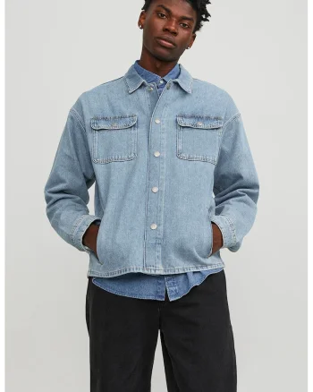 Jacheta de denim cu buzunare pe piept, Albastru deschis
