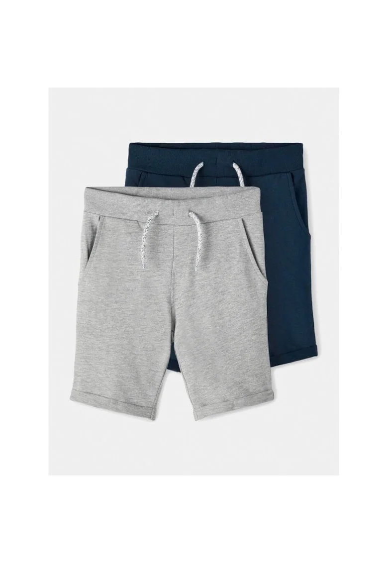 Set 2 perechi pantaloni scurti copii,  Bumbac, Gri/Bleumarin