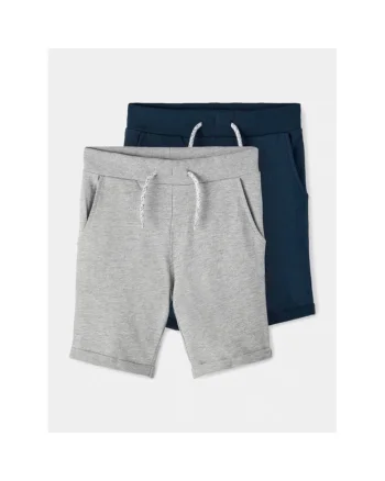 Set 2 perechi pantaloni scurti copii,  Bumbac, Gri/Bleumarin