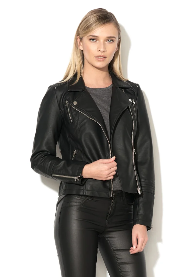 Jacheta biker de piele ecologica Gemma, Negru