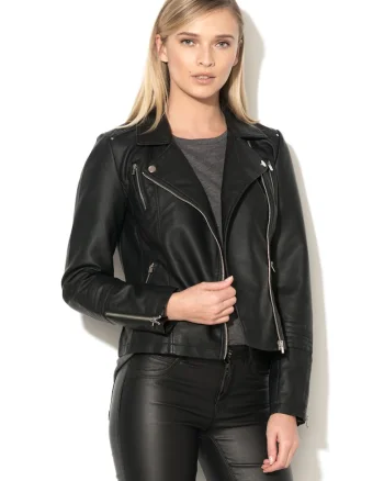 Jacheta biker de piele ecologica Gemma, Negru