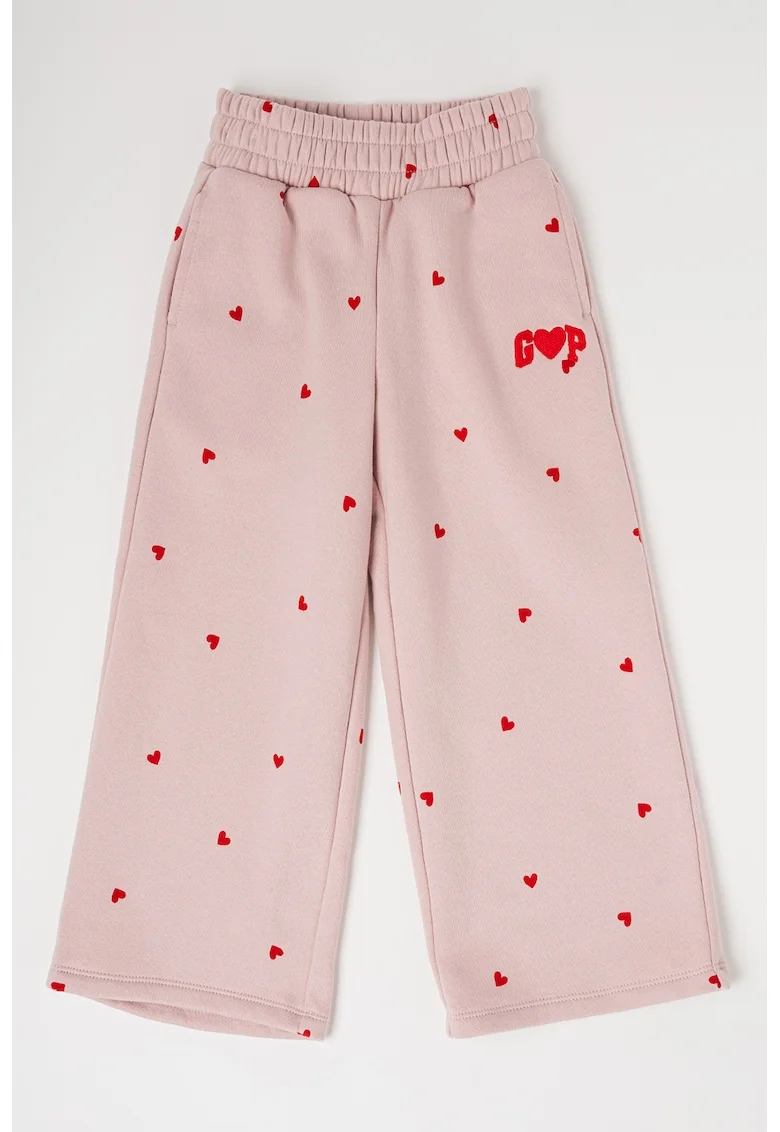 Pantaloni cu croiala ampla si model inimi, Rosu/Roz deschis