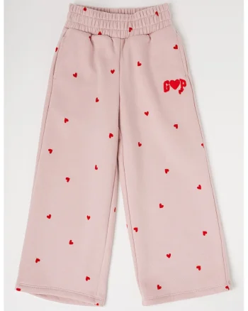 Pantaloni cu croiala ampla si model inimi, Rosu/Roz deschis